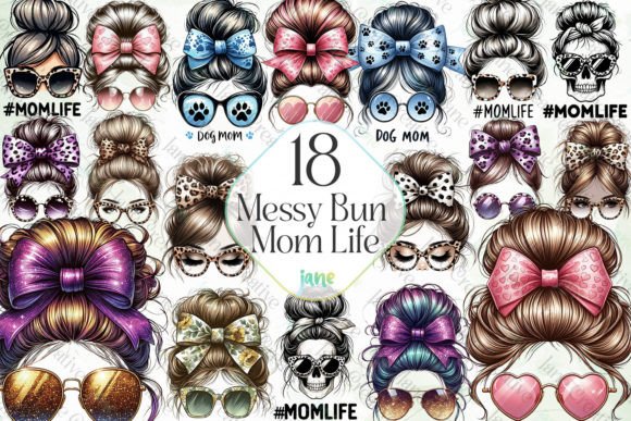 Messy Bun Mom Life Sublimation Clipart Grafika Ilustracje do Druku Przez JaneCreative