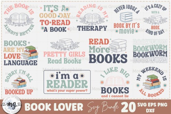 Retro Book Lover SVG Bundle Gráfico Manualidades Por Moslem Graphics