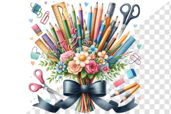 SchoolBlooms: Whimsy Supply Bouquet Gráfico Ilustraciones Imprimibles Por Design Store