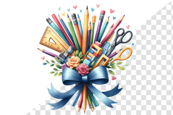 SchoolBlooms: Whimsy Supply Bouquet Gráfico Ilustraciones Imprimibles Por Design Store