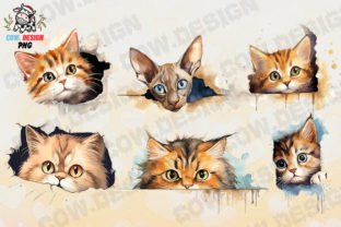 Watercolor Funny Peeking Cat Clipart PNG Graphic Illustrations By COW.design 2