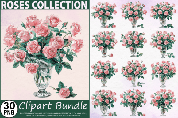 Watercolor Roses Clipart Bundle Graphic Illustrations By Regulrcrative