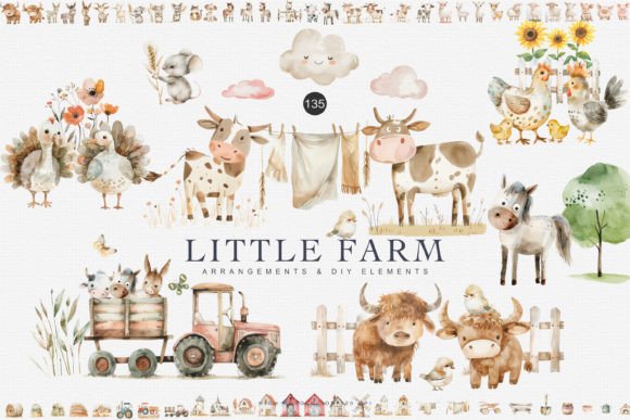 Huge Set Watercolor Farm Animal Clipart Graphic Illustrations By Patishop Art