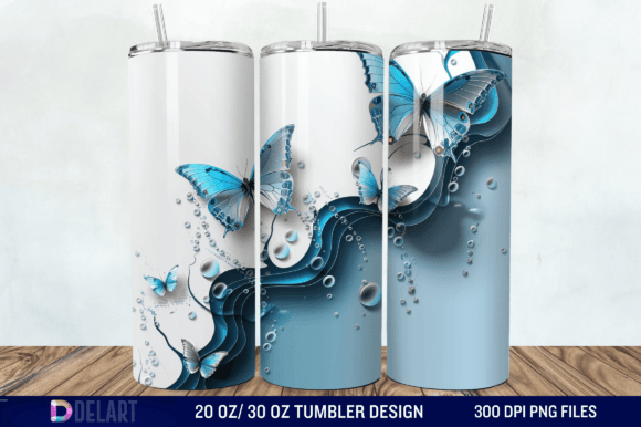 3D Butterfly Skinny Tumbler Wrap 20 Oz / Gráfico Ilustrações para Impressão Por DelArtCreation