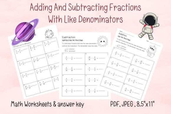 Adding and Subtracting Mixed Fractions Illustration 3rd grade Par HappyDesign