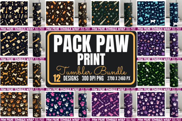 Dog Paw Tumbler Wrap Sublimation Bundle Graphic Illustrations By CraftArt