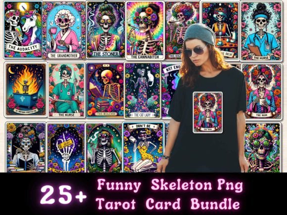 Funny Skeleton Tarot Card Sublimation Gráfico Ilustraciones Imprimibles Por Printme Darling