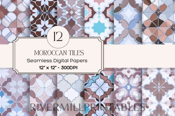 Seamless Moroccan Tiles Digital Papers Gráfico Ilustraciones Imprimibles Por Rivermill Embroidery