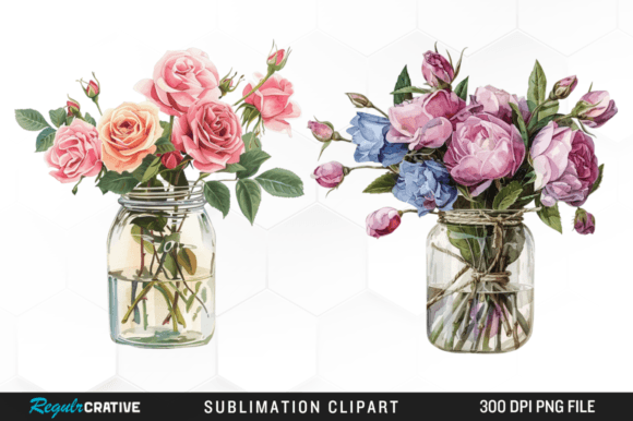 Spring Rose Flower Jar Bouquet Clipart Graphic Illustrations By Regulrcrative