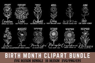 Birth Month Flower SVG Clipart Bundle Gráfico Artesanato Por Ya_Design Store 2