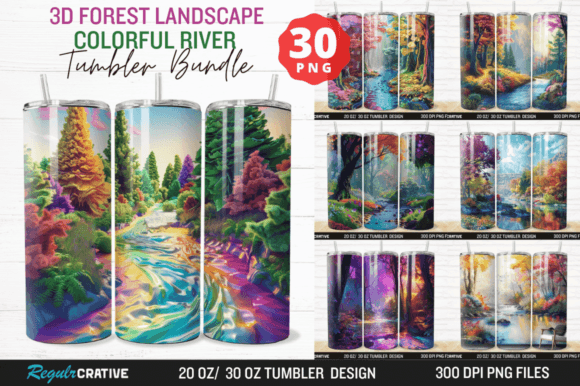 Forest Landscape Colorful River Skinny Graphic Illustrations By Regulrcrative