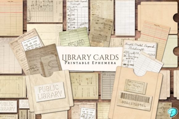 Library Card Printable Ephemera Gráfico Objetos Gráficos de Alta Qualidade Por Emily Designs