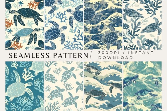 Sea Turtle Seamless Pattern Set Graphic Patterns By Inknfolly