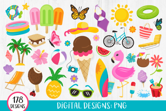 Summer Clipart, Pool Party Beach Clipart Graphic Illustrations By Twingenuity Graphics