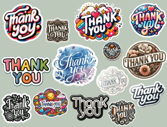 Thank You Stickers, Digital Stickers Graphic Crafts By ThePlannersDelight