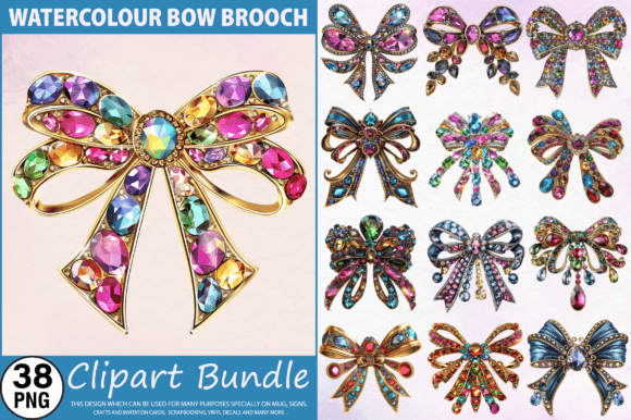 Watercolor Bow Brooch Clipart PNG Bundle Graphic Illustrations By Regulrcrative