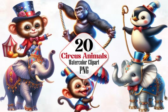 Watercolor Circus Animals Clipart Bundle Grafik Druckbare Illustrationen Von RobertsArt