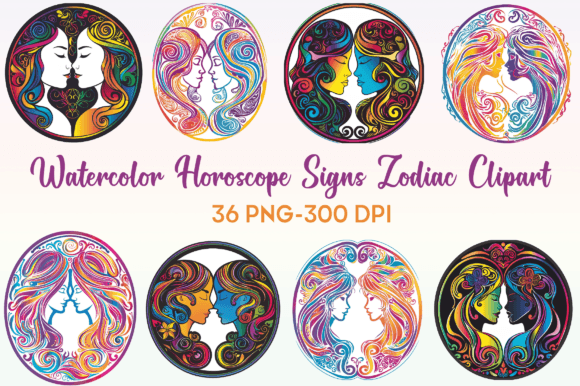 Watercolor Horoscope Signs Zodiac Clipar Afbeelding Afdrukbare Illustraties Door Regulrcrative