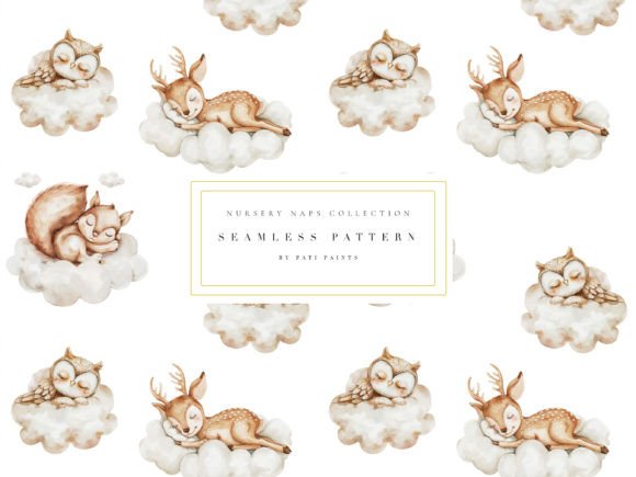 Watercolor Sleeping Animals Pattern Graphic Patterns By patipaintsco