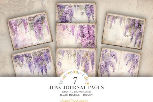 Wisteria Shabby Chic Junk Journal Paper Graphic Backgrounds By Watercolour Lilley