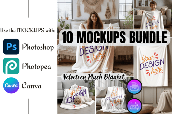 10 Velveteen Plush Blanket Mockup Bundle Grafica Modelli di Prodotti Di Digi Craftet Designs
