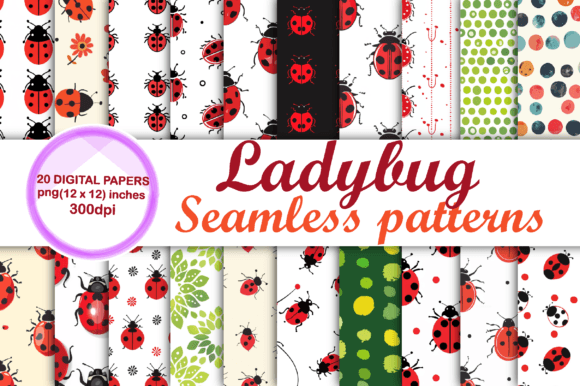 20 Ladybug Digital Paper Graphic Patterns By WzSa Publishing