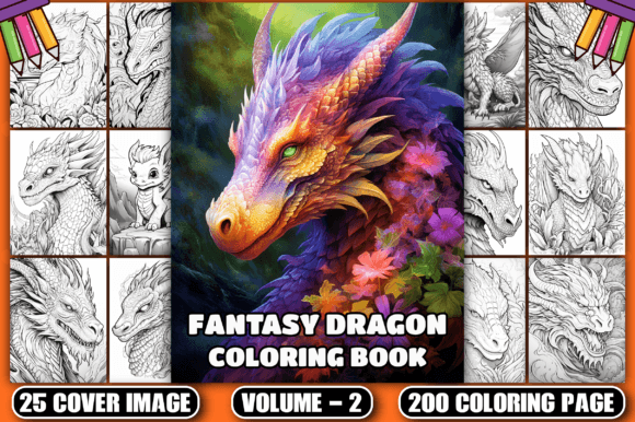 200 Fantasy Dragon Coloring Pages Vol-2 Gráfico Desenhos e livros de colorir para adultos Por CockPit