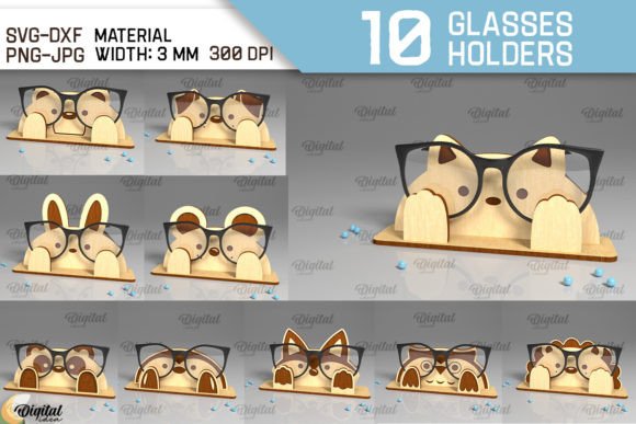 Animal Glasses Holders Laser Cut Bundle Illustration SVG 3D Par Digital Idea