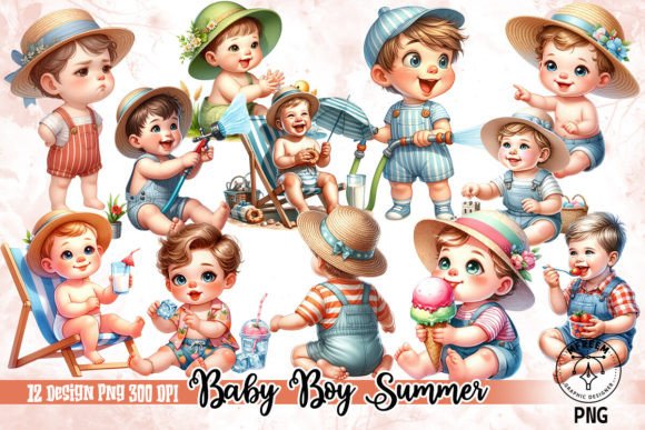Baby Boy Summer Sublimation Clipart PNG Graphic Illustrations By mfreem