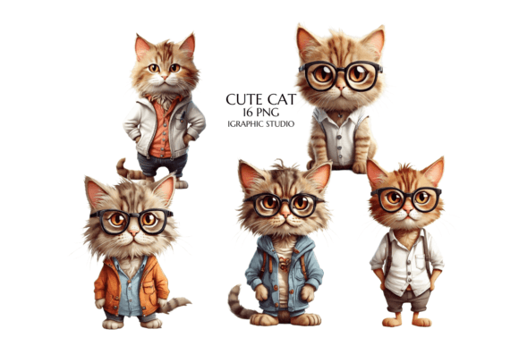 Cute Cat Clipart Bundle Gráfico Ilustraciones Imprimibles Por Igraphic Studio