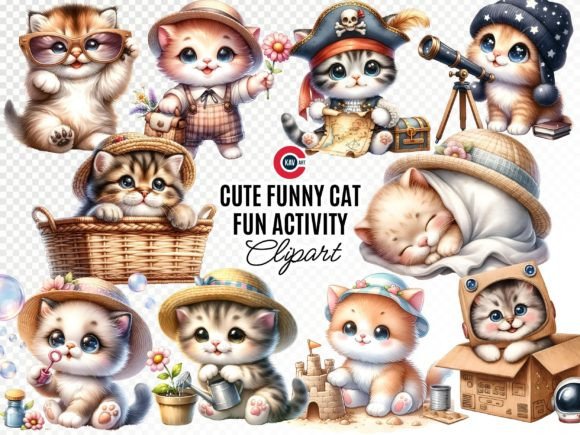 Cute Funny Cat Fun Activity Cliparts Graphic Crafts By c.kav.art