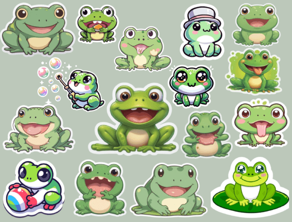 Frog Stickers, Digital Stickers Graphic Crafts By ThePlannersDelight