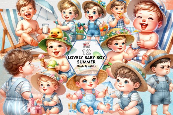 Lovely Baby Boy Summer Clipart PNG Graphic Illustrations By PIG.design