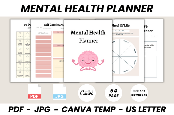 Mental Health Planner Canva Template Graphic Print Templates By DIGITAL PRINT BOX