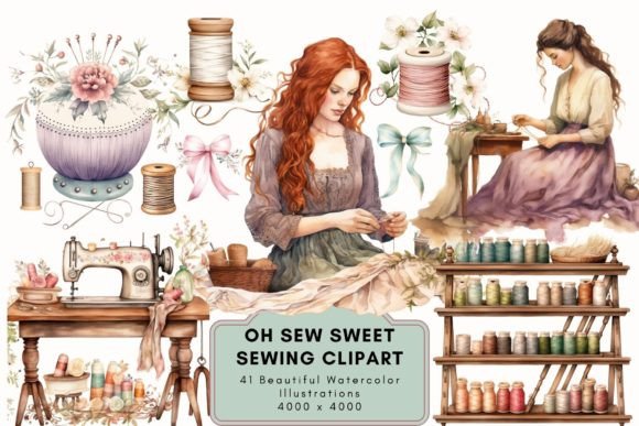 Oh Sew Sweet Sewing Clipart Gráfico Ilustraciones Imprimibles Por Enchanted Marketing Imagery