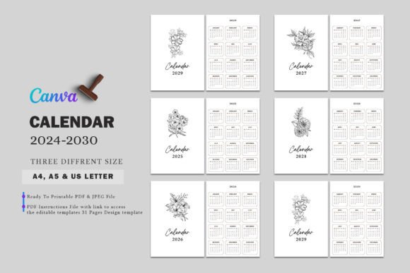 Printable Calendar Templates Gráfico Interiores KDP Por Design Zone