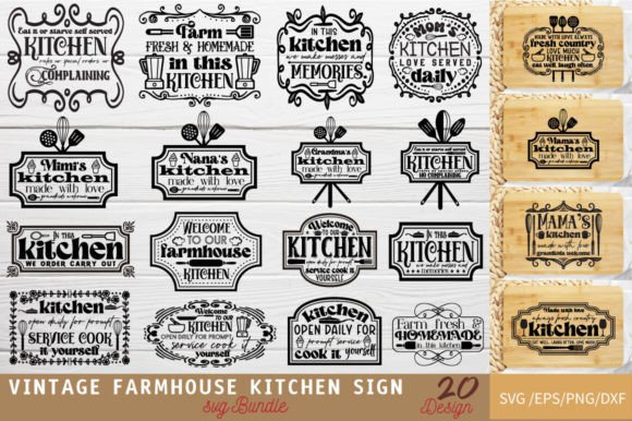Vintage Farmhouse Kitchen Sign Bundle Illustration Artisanat Par DollarSmart