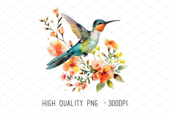 Watercolor Bird and Flowers Clipart Png Grafik Druckbare Illustrationen Von ArtCursor