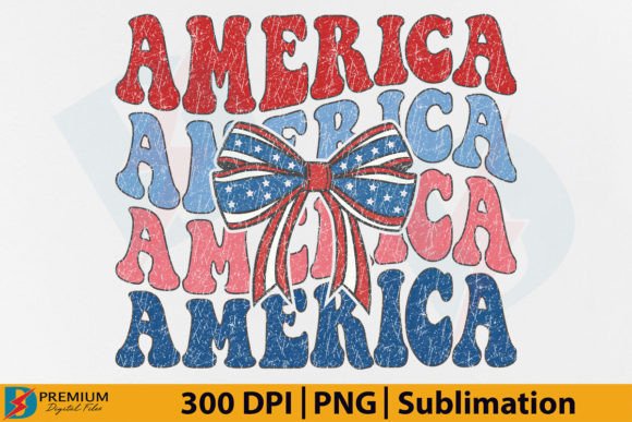 America PNG Retro Patriotic Coquette Bow Graphic T-shirt Designs By Premium Digital Files