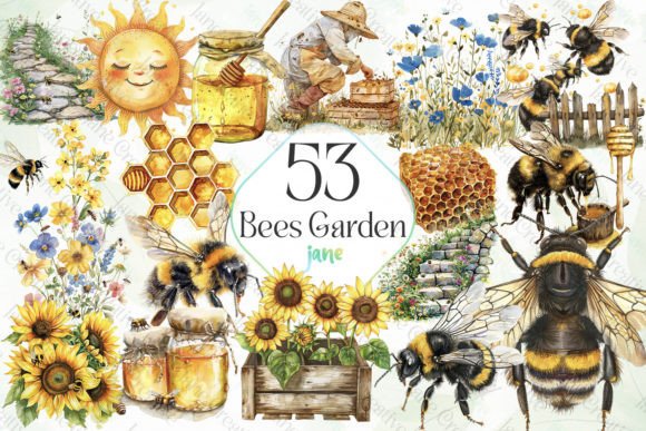 Bees Garden Sublimation Bundle Grafica Illustrazioni Stampabili Di JaneCreative