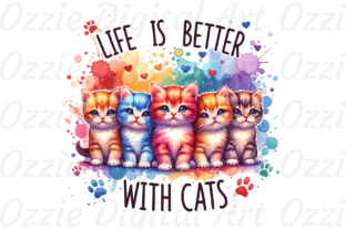 Colorful Life is Better with Cats Png Graphic T-shirt Designs By Ozzie Digital Art 3