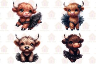 Cute Ballet Highland Cow Clipart PNG Graphic Illustrations By Kookie House 3