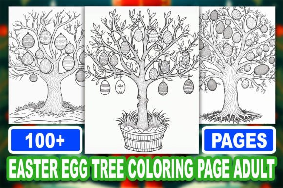 Easter Egg Tree Coloring Page Adult Grafik Ausmalseiten & Malbücher für Erwachsene Von ekradesign
