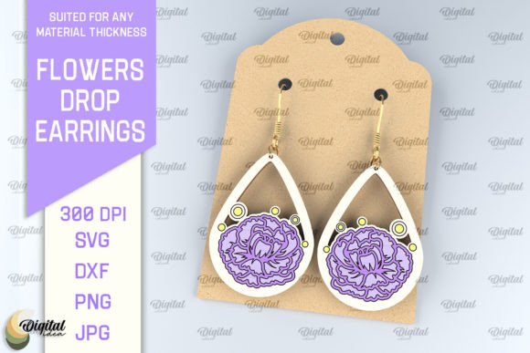 Flowers Teardrop Earrings Laser Cut Graphic 3D SVG By Digital Idea