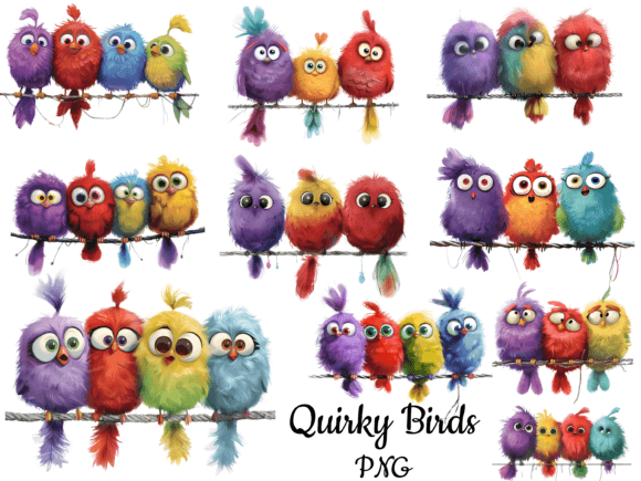 Funny Quirky Birds Clipart, Birds on Wir Gráfico PNG transparentes AI Por trendytrovedigital