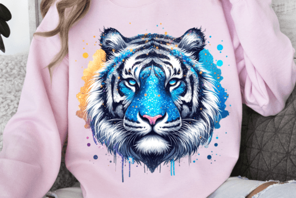 Glitter Gold Blue Tiger Png Gráfico Diseños de Camisetas Por Ozzie Digital Art