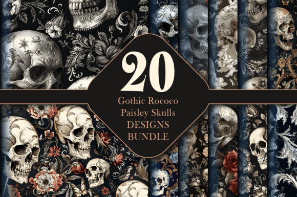 Gothic Rococo Paisley Skulls Grafik Druckbare Illustrationen Von jijopero