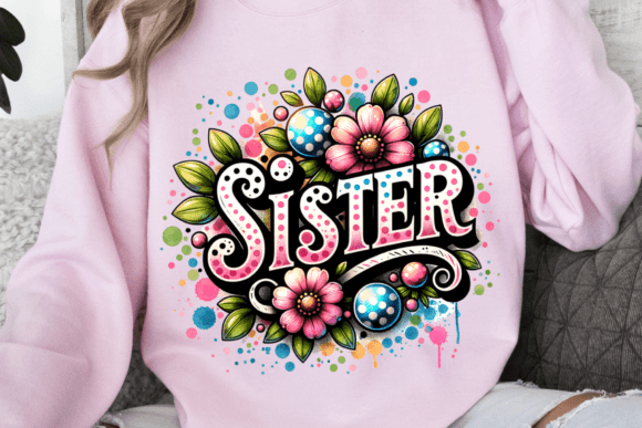 Retro Polka Dot Sister Flowers Png Gráfico Diseños de Camisetas Por Ozzie Digital Art