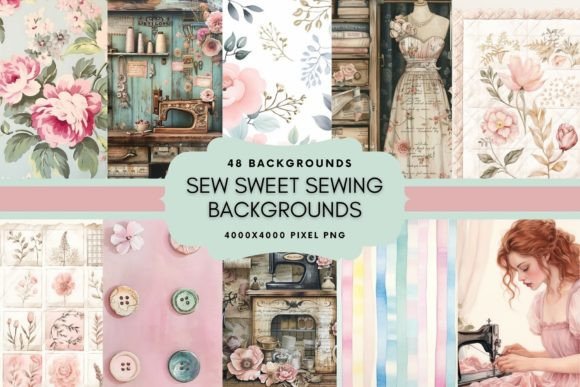 Sew Sweet Sewing Backgrounds Gráfico Fondos Por Enchanted Marketing Imagery