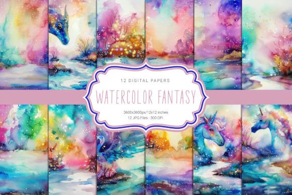 Watercolor Glitter Fantasy Gráfico Fondos Por curvedesign